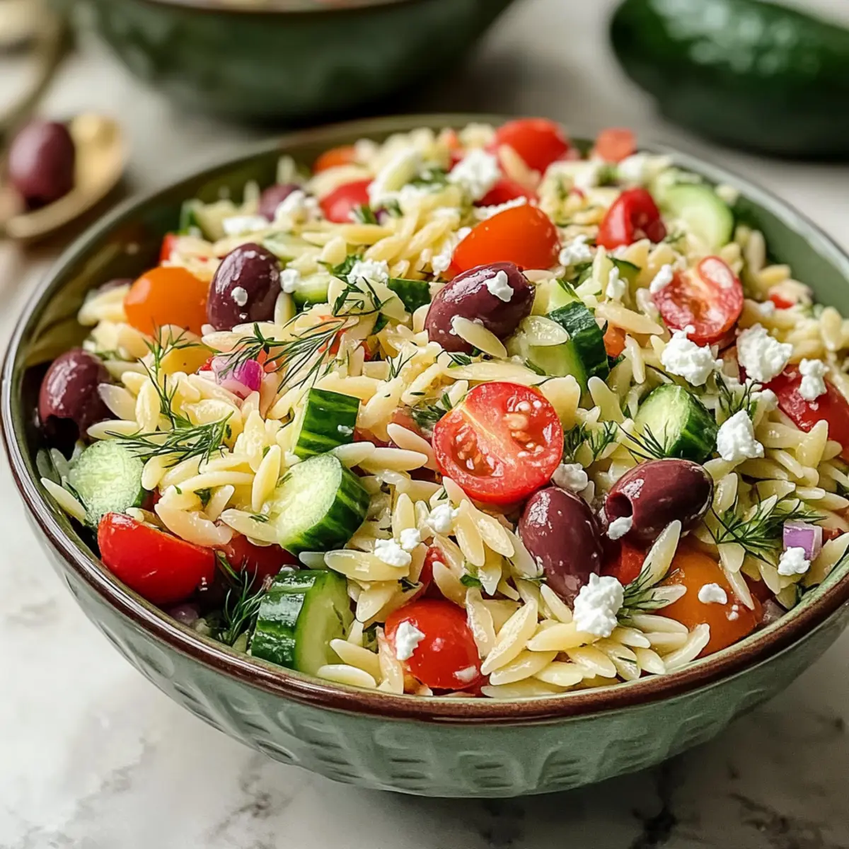 Schneller mediterraner Orzo-Pasta-Salat für den Sommer