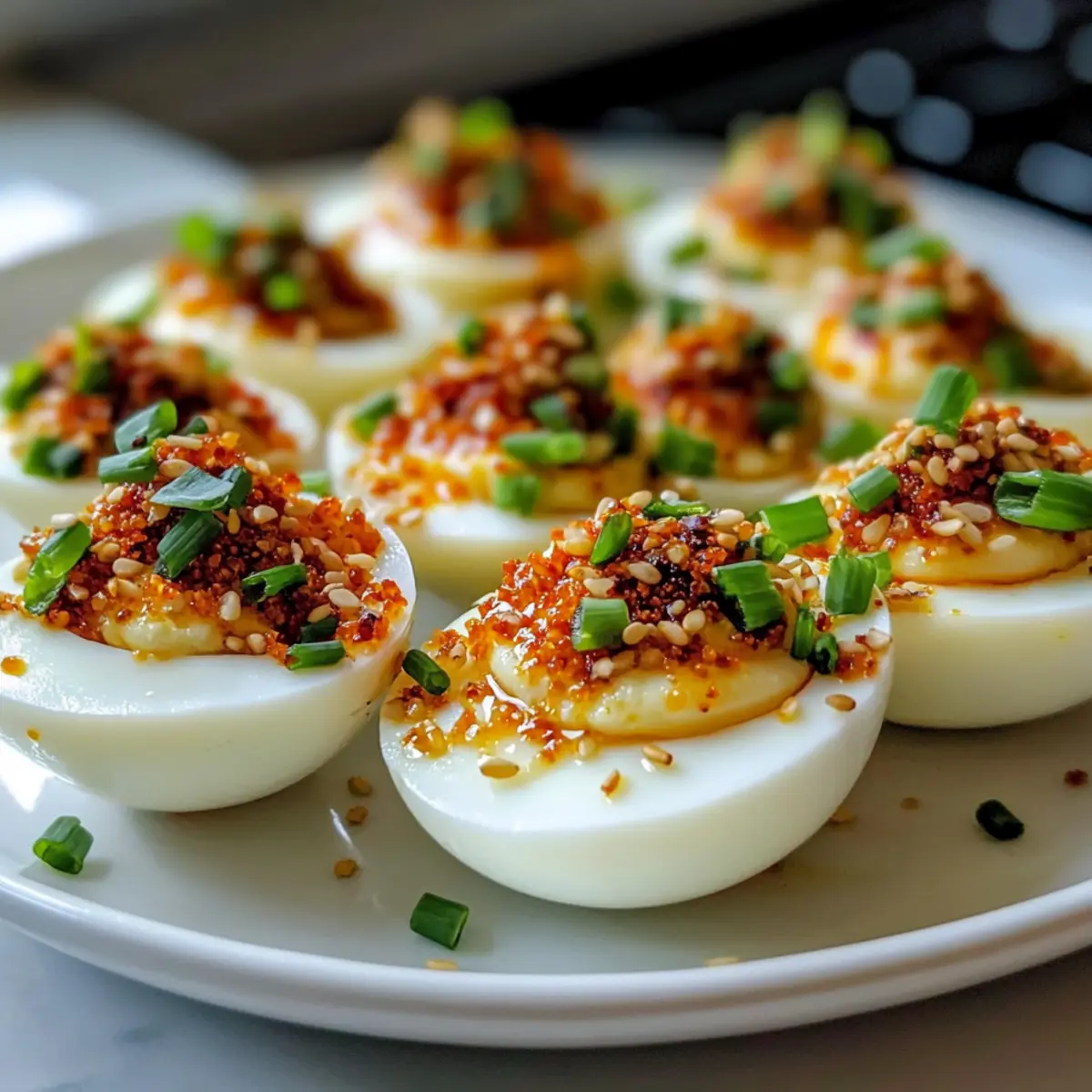 Sojasauce gefüllte Eier mit Chili Crunch Genuss