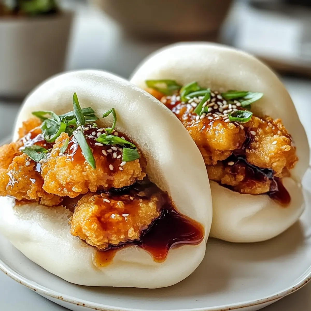 Klebrige knusprige Hühnchen Bao Brötchen für jeden Anlass