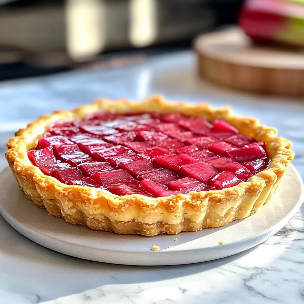 Süßer Rhabarberpudding-Tarte für Frühlingsfreuden