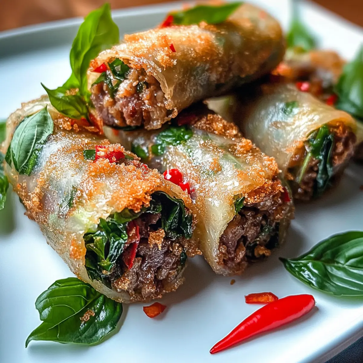 Thai-Basilikum-Rindfleisch-Rollen schnell zubereiten