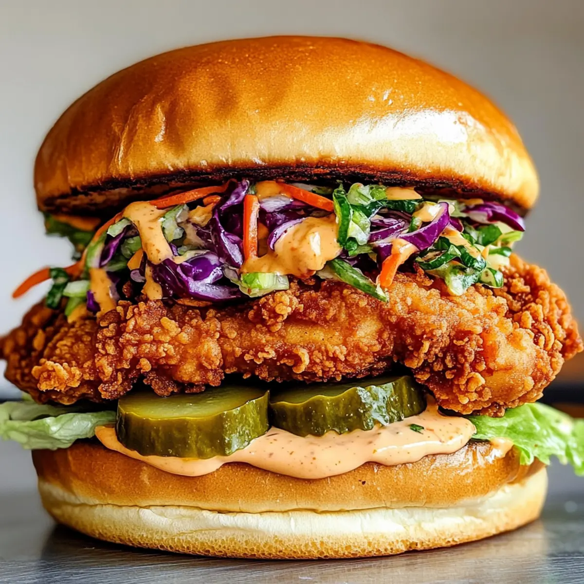 Thailändisches fritt. Hähnchen-Sandwich mit Slaw