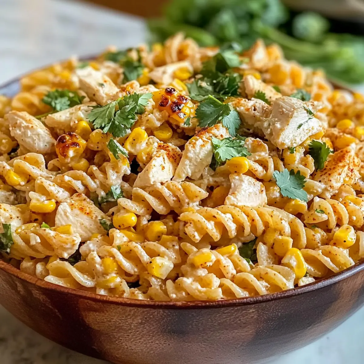 Würzige mexikanische Straßenmais-Hühnchen-Pasta-Salat