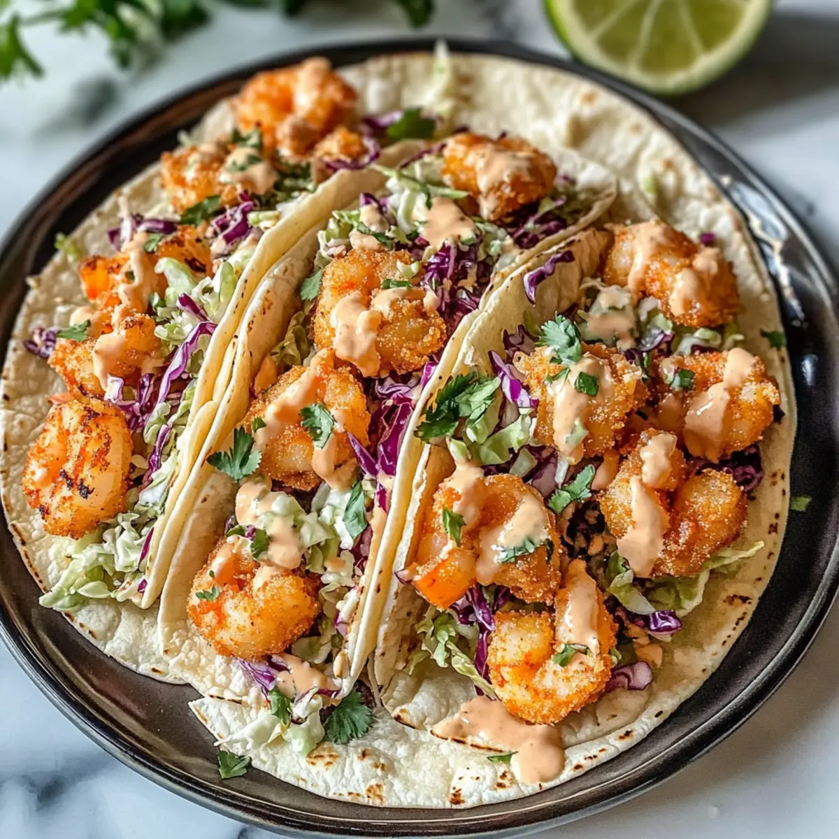 Bang Bang Garnelen Tacos mit knusprigem Slaw