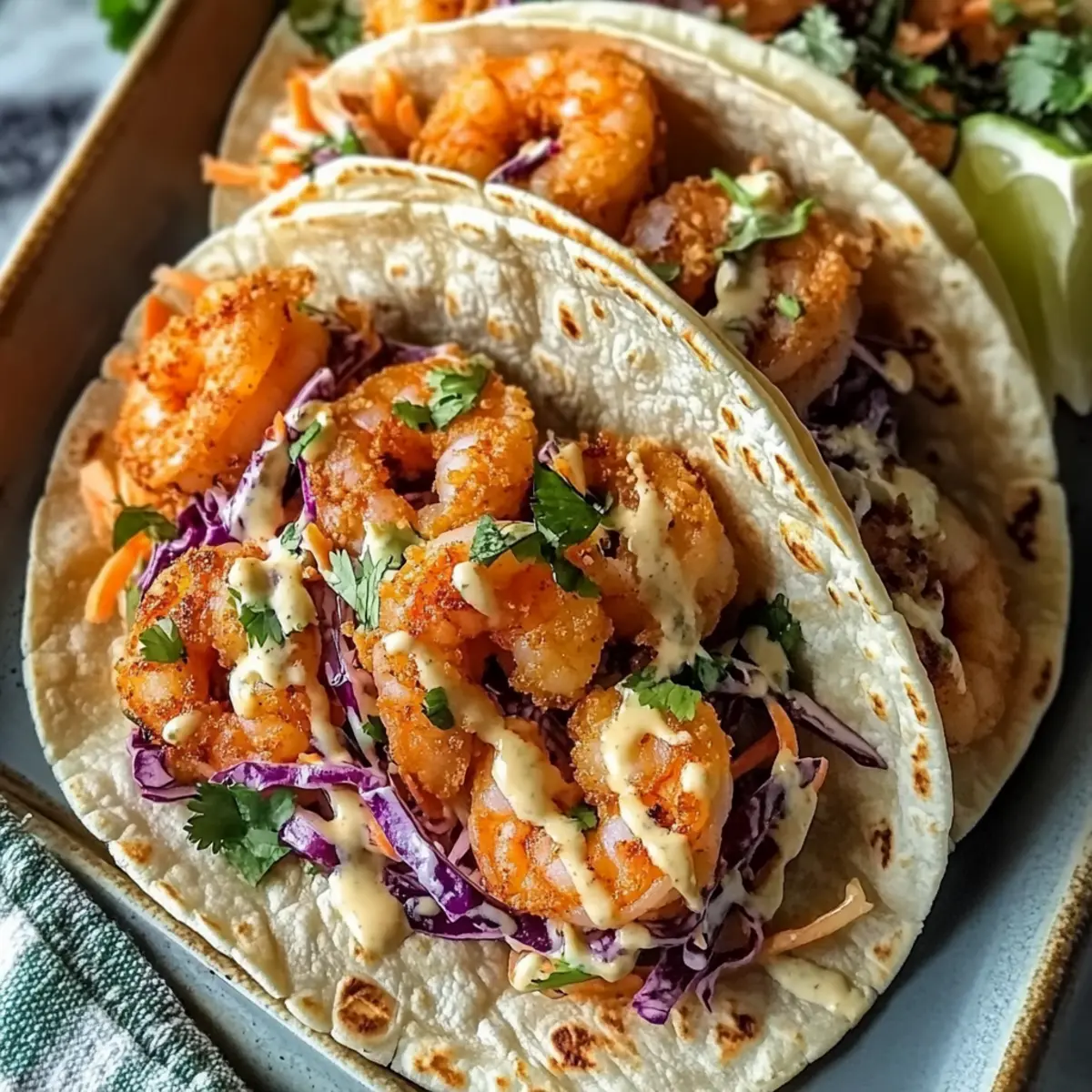 Bang Bang Garnelen Tacos mit frischem Slaw