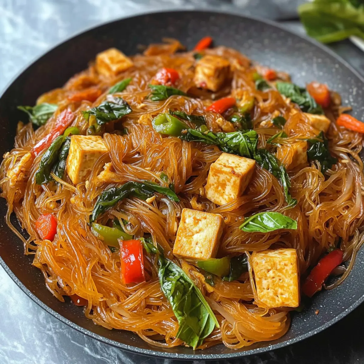 Basilikum und Tofu Vermicelli in 10 Minuten