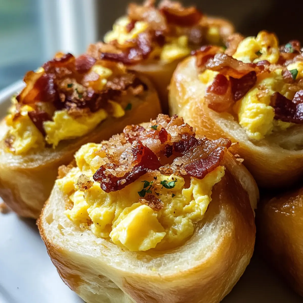 Knusprige Frühstücksrollen mit Rührei und Speck