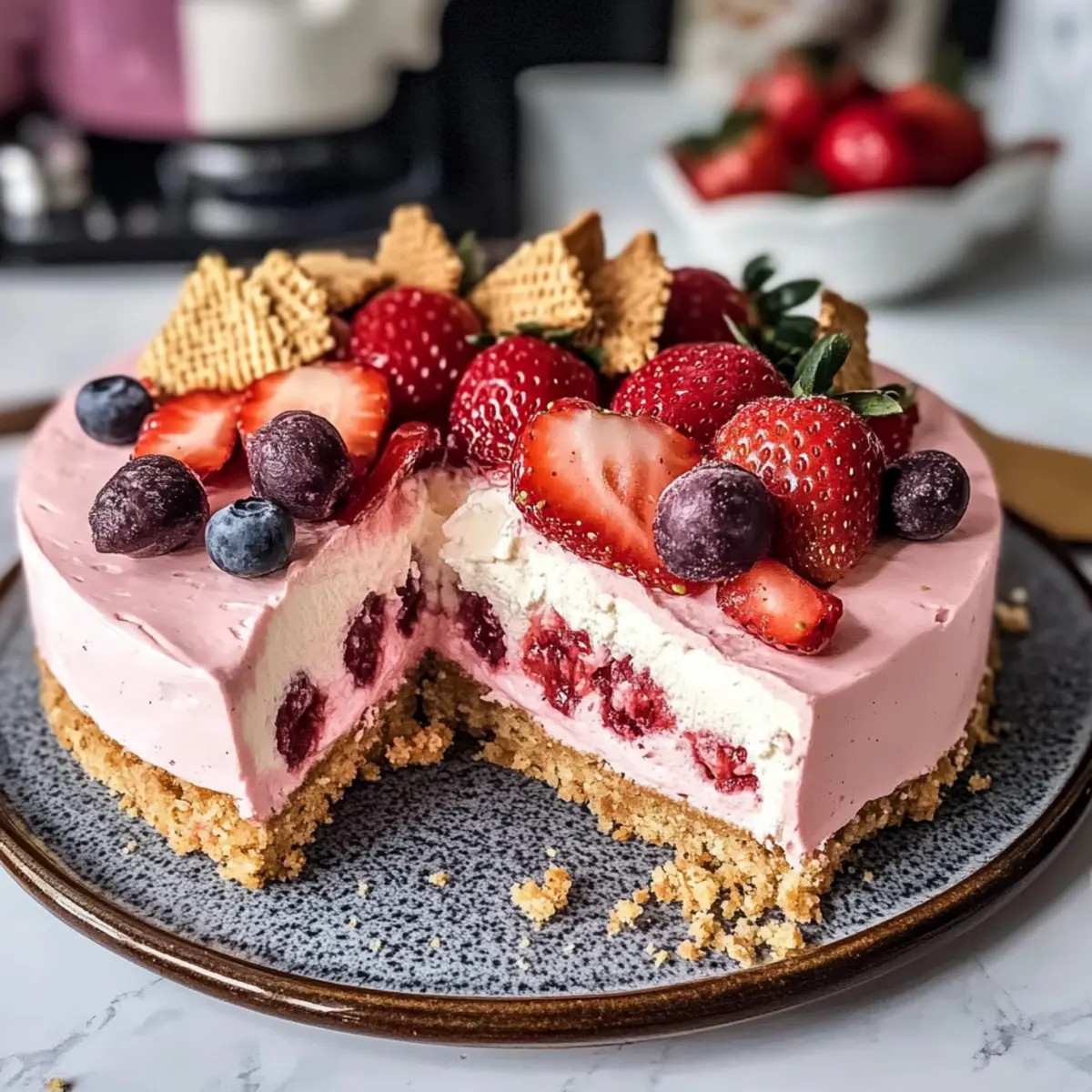 No Bake Erdbeerkuchen mit Knusperwaffelboden Rezept