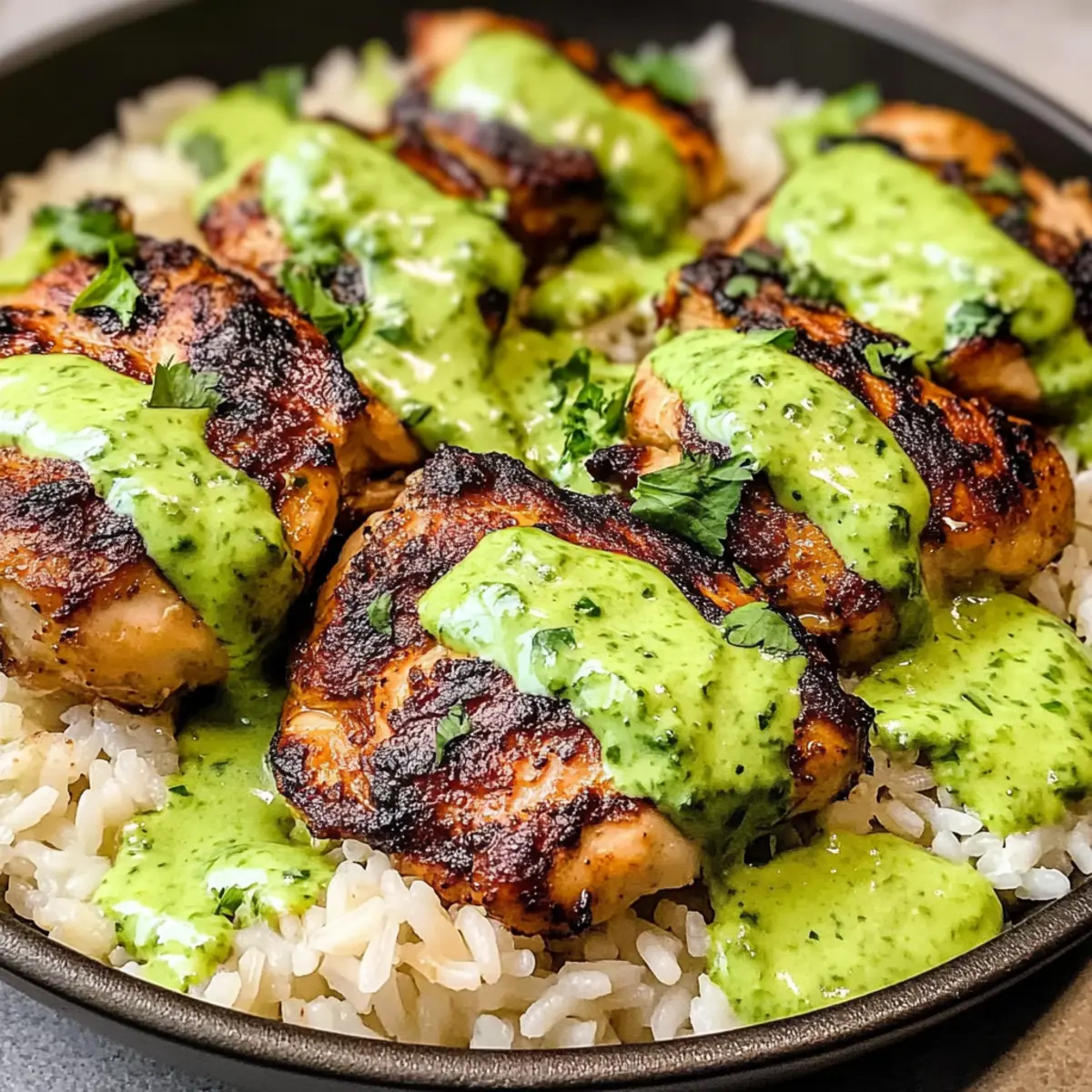 Peruanisches Hähnchen und Reis mit grüner Soße