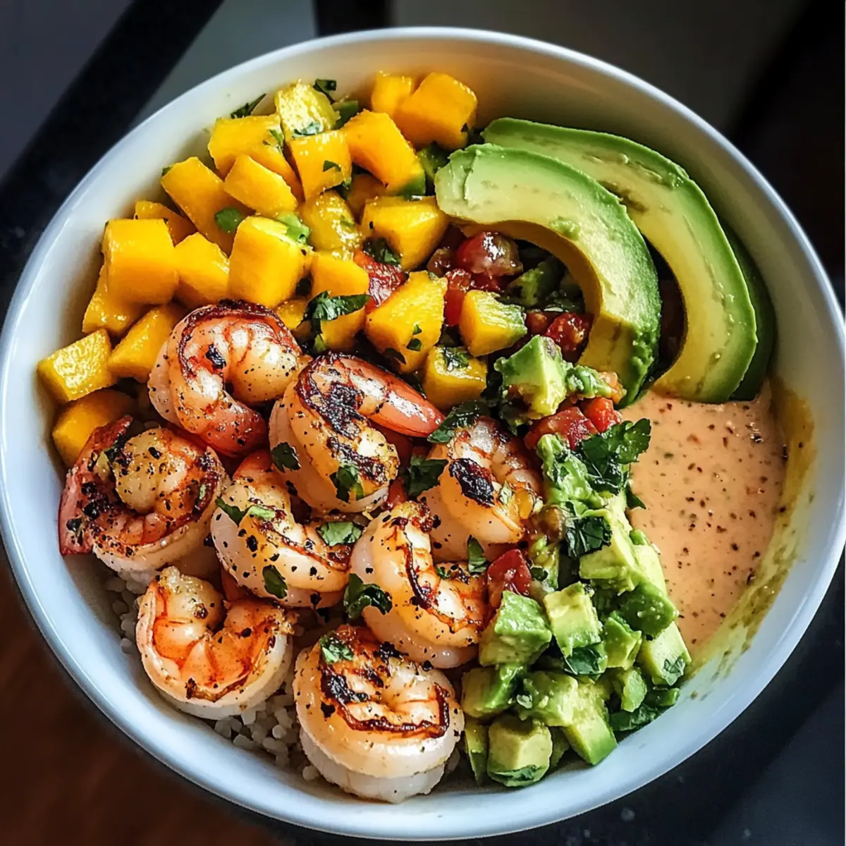 Shrimp und Avocado Schalen mit Mango Salsa genießen