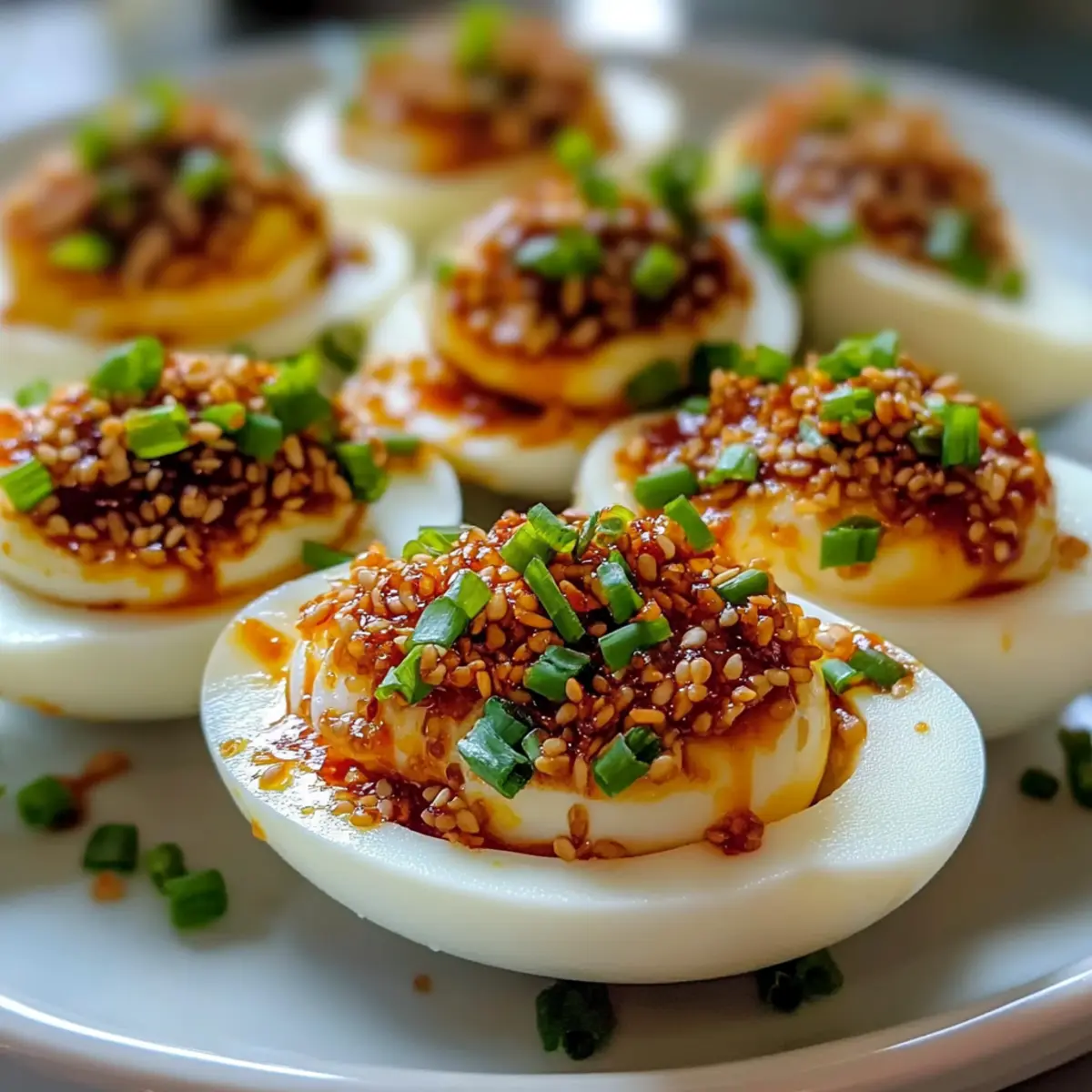 Sojasoße Teufels-Eier mit Chili Crunch wunderbar lecker