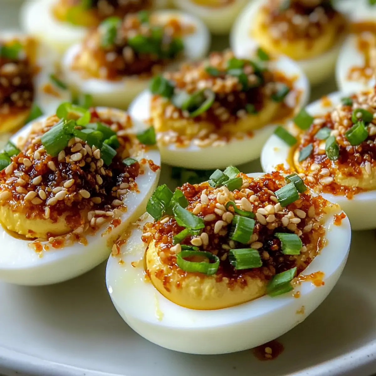 Sojasoße gefüllte Eier mit Chili Crunch für Feinschmecker