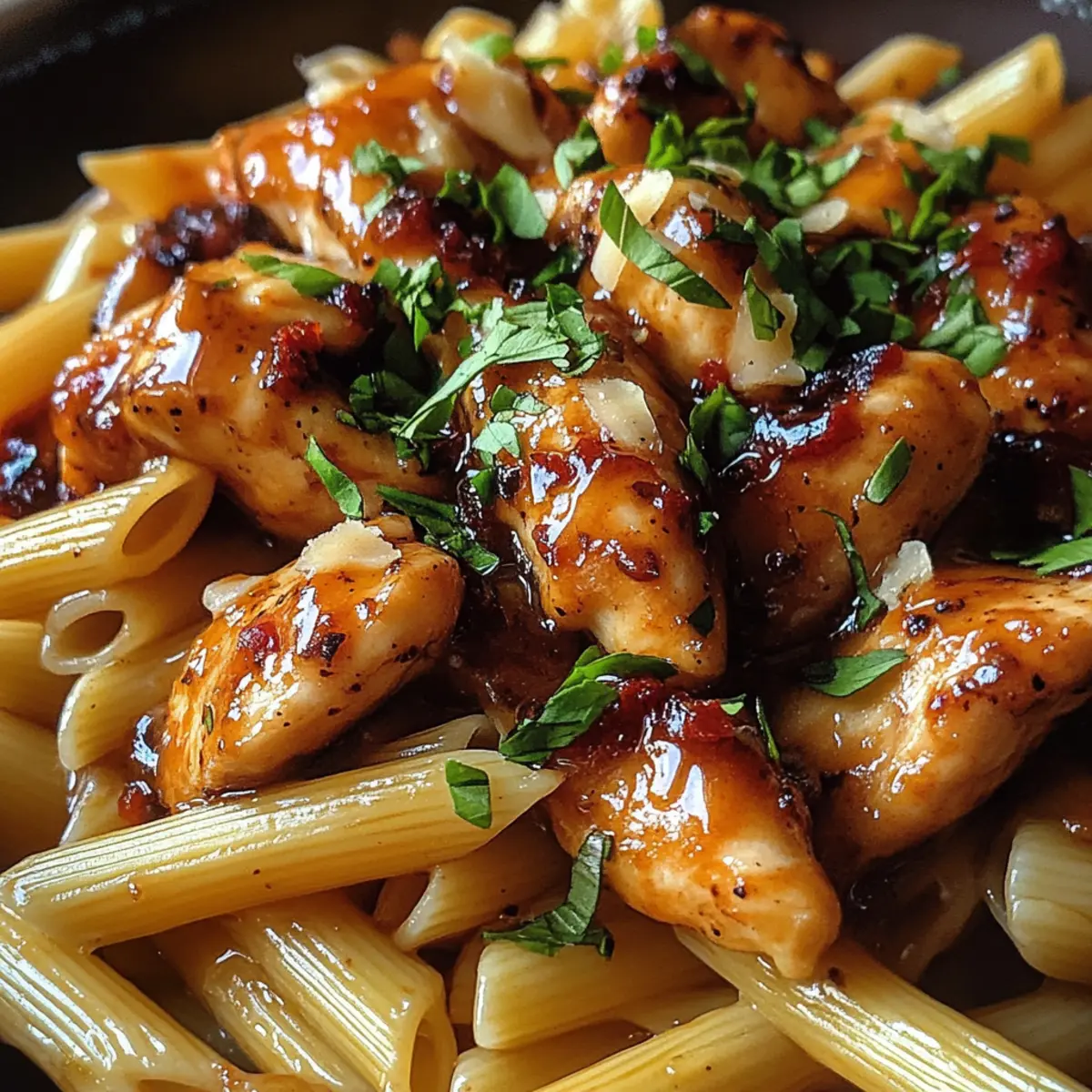 Klebrige Honig-Pfeffer-Jack-Hühnchen-Pasta leicht gemacht