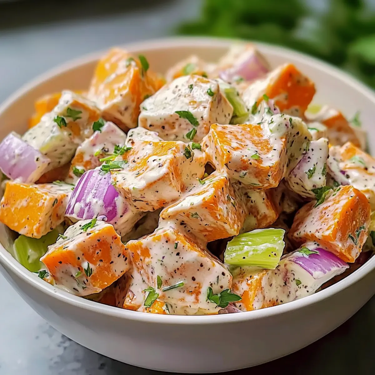 Veganer Jamaikanischer Kartoffelsalat mit Süßkartoffeln