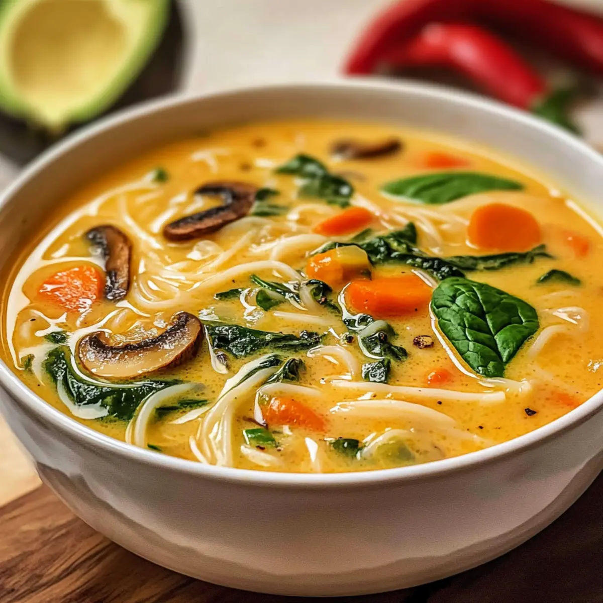 Asiatische Kokos-Curry-Suppe mit Reisnudeln Rezept