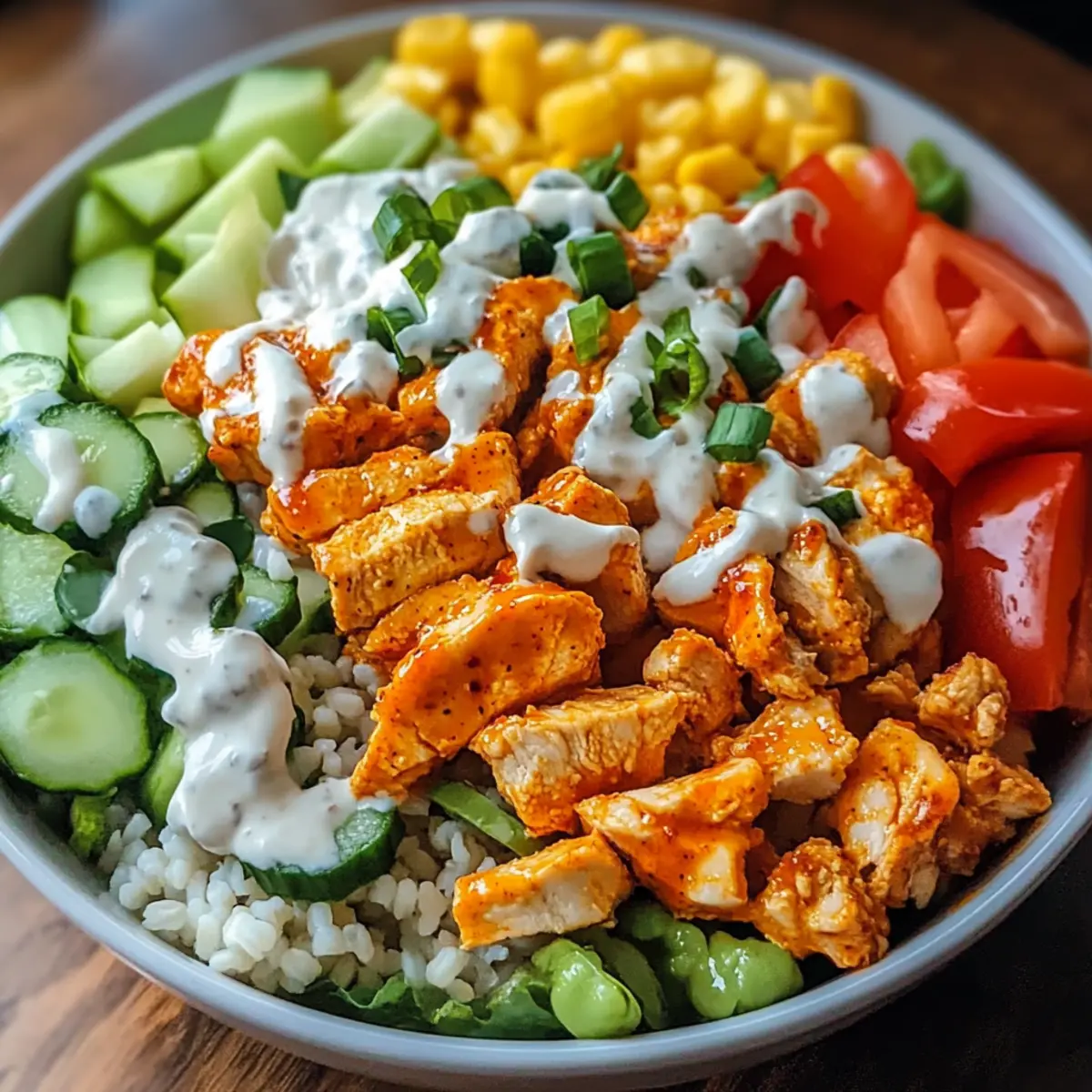 Buffalo-Hühnchen-Protein-Bowl für deine Meal Prep