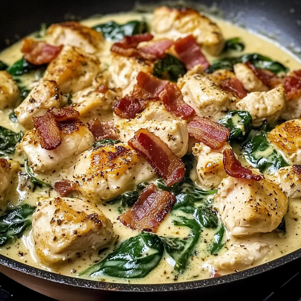Hühnchen Speck Spinat Pfanne für schnelles Dinner