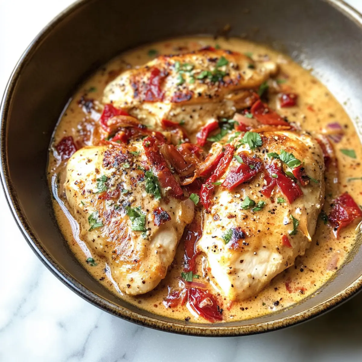 Cremige Knoblauch-Rote-Paprika-Hähnchen für jeden Tag