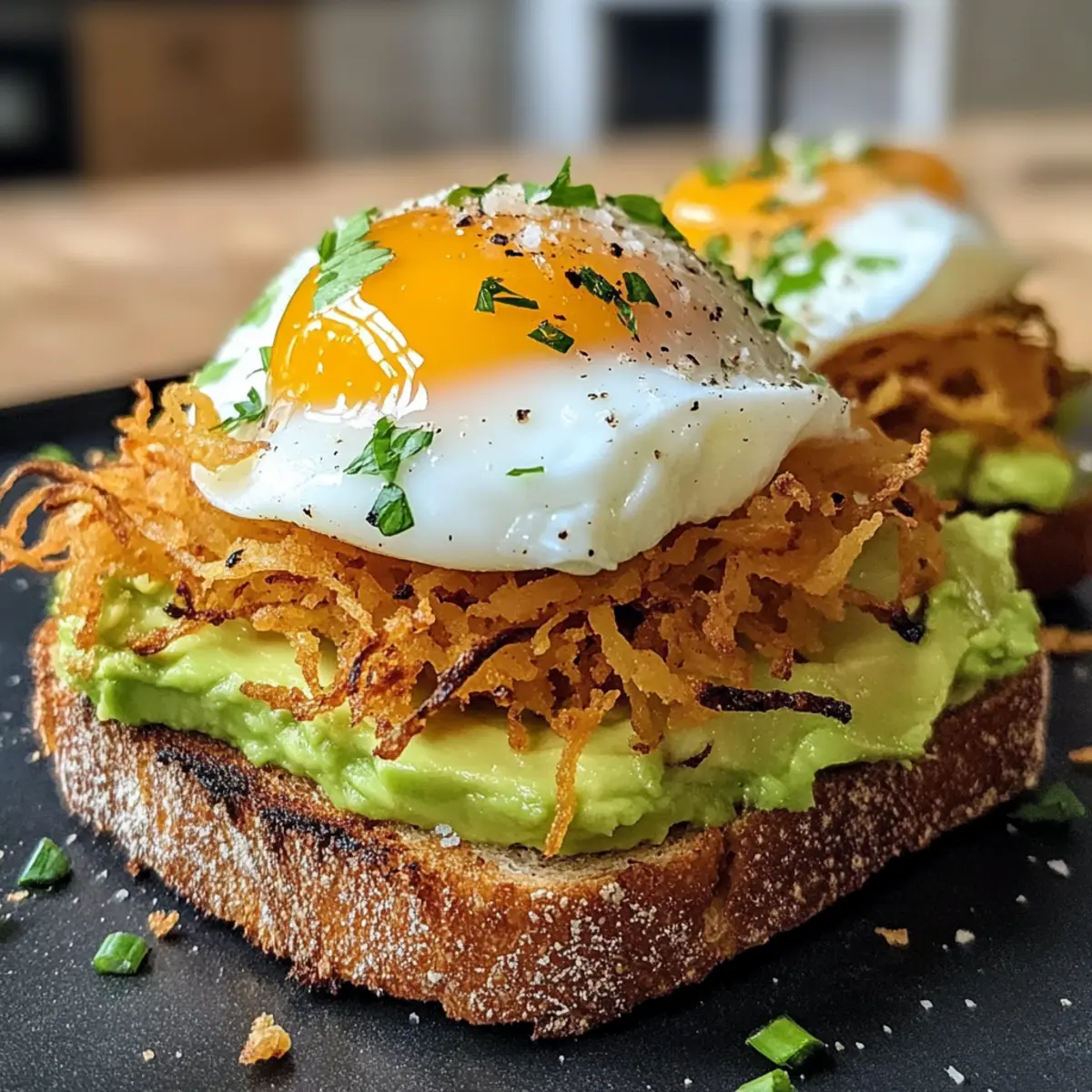 Knuspriger Hash-Brown-Avocado-Toast für schnellen Genuss