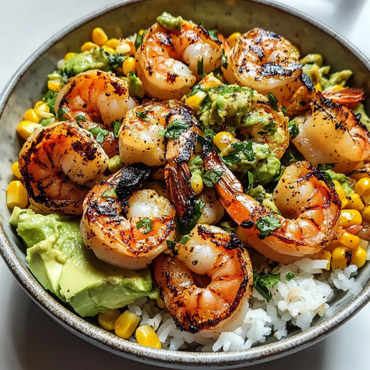 Gegrillte Garnelen-Schüssel mit Avocado-Mais-Salsa