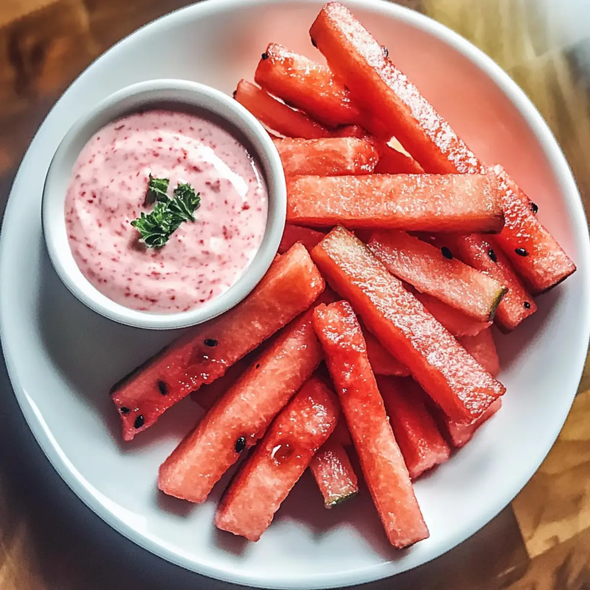 Gesunde Wassermelonen-Pommes mit frischem Dip