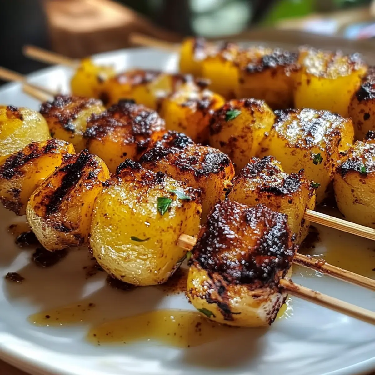 Honig-Senf Kartoffelspieße vom Grill perfekt zubereitet