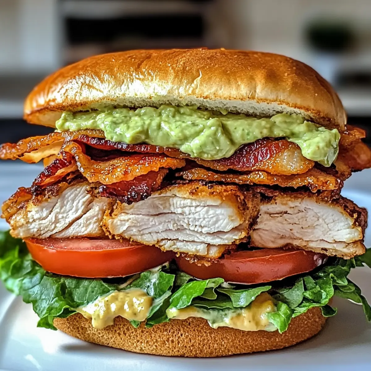 Beladener Hähnchen-Club-Sandwich mit Avocado-Ranch-Glück