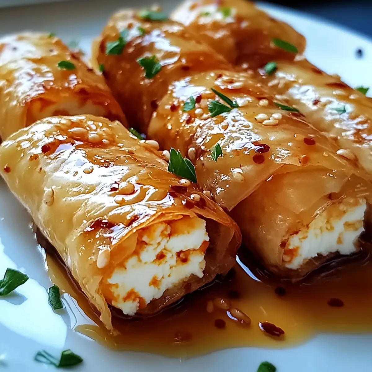 Ofen-frittierte Feta-Rollen mit Chili-Honig ganz einfach