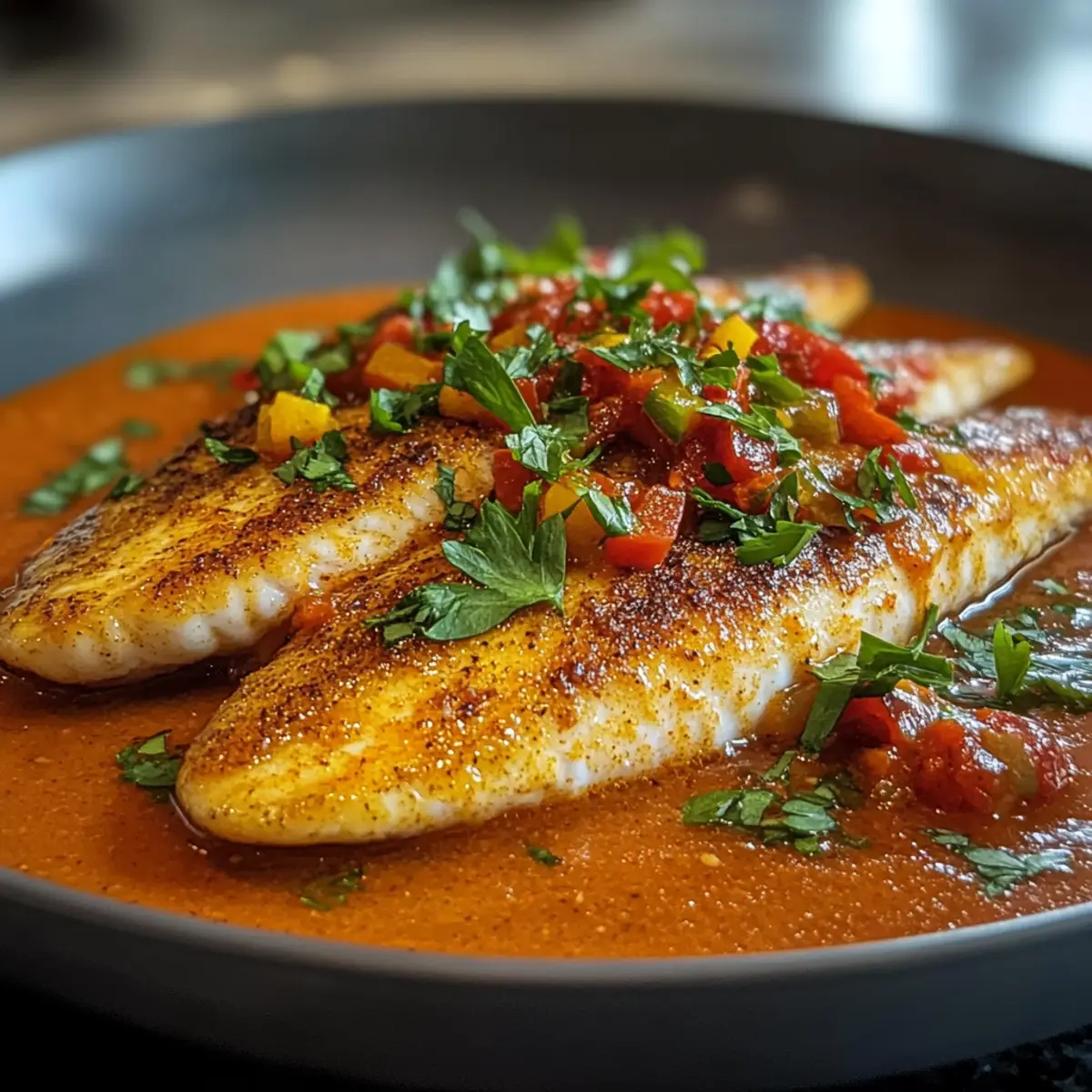 Herzhafter Tilapia in würziger Paprikasauce