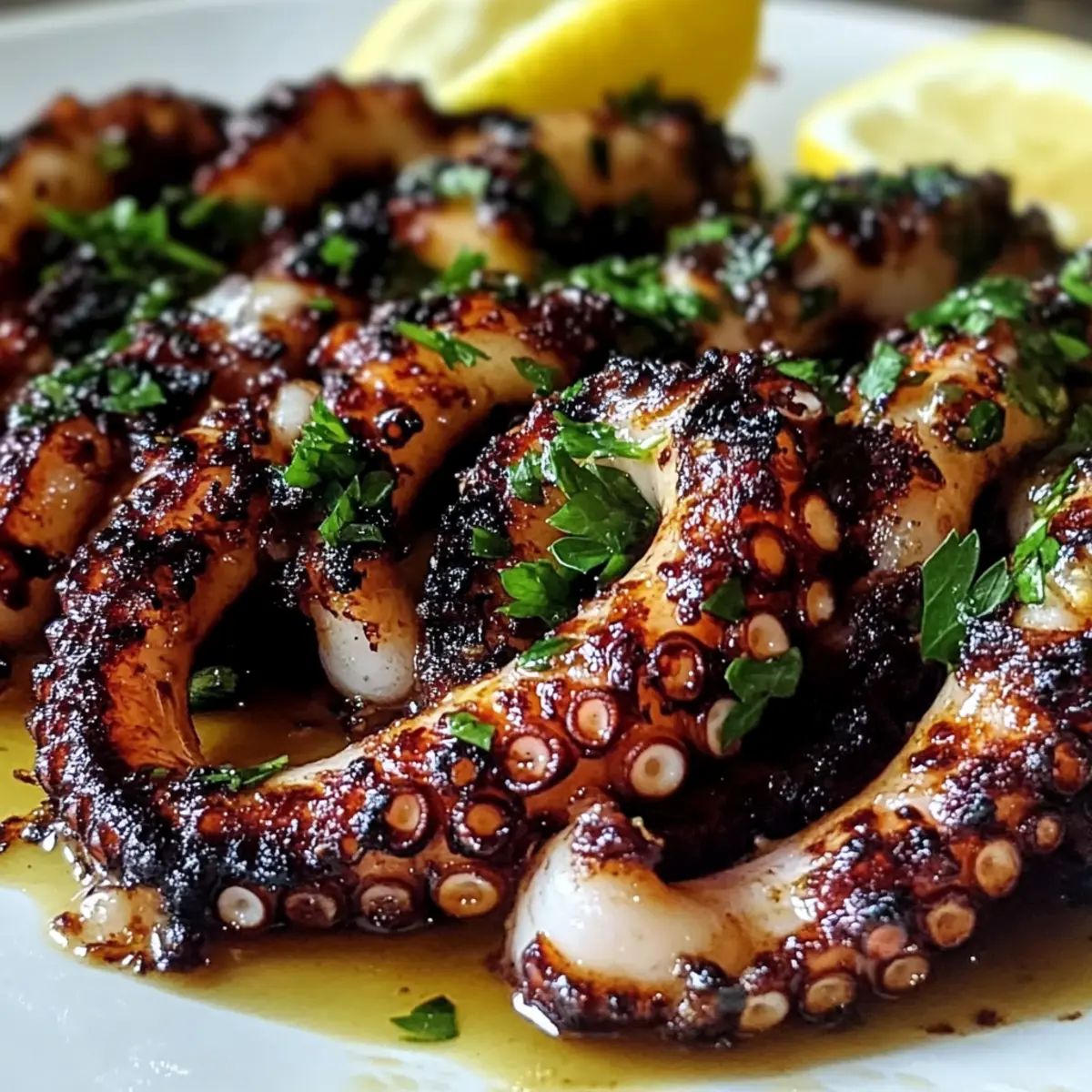 Zart gegrillter Oktopus mit rauchiger Knoblauchmarinade