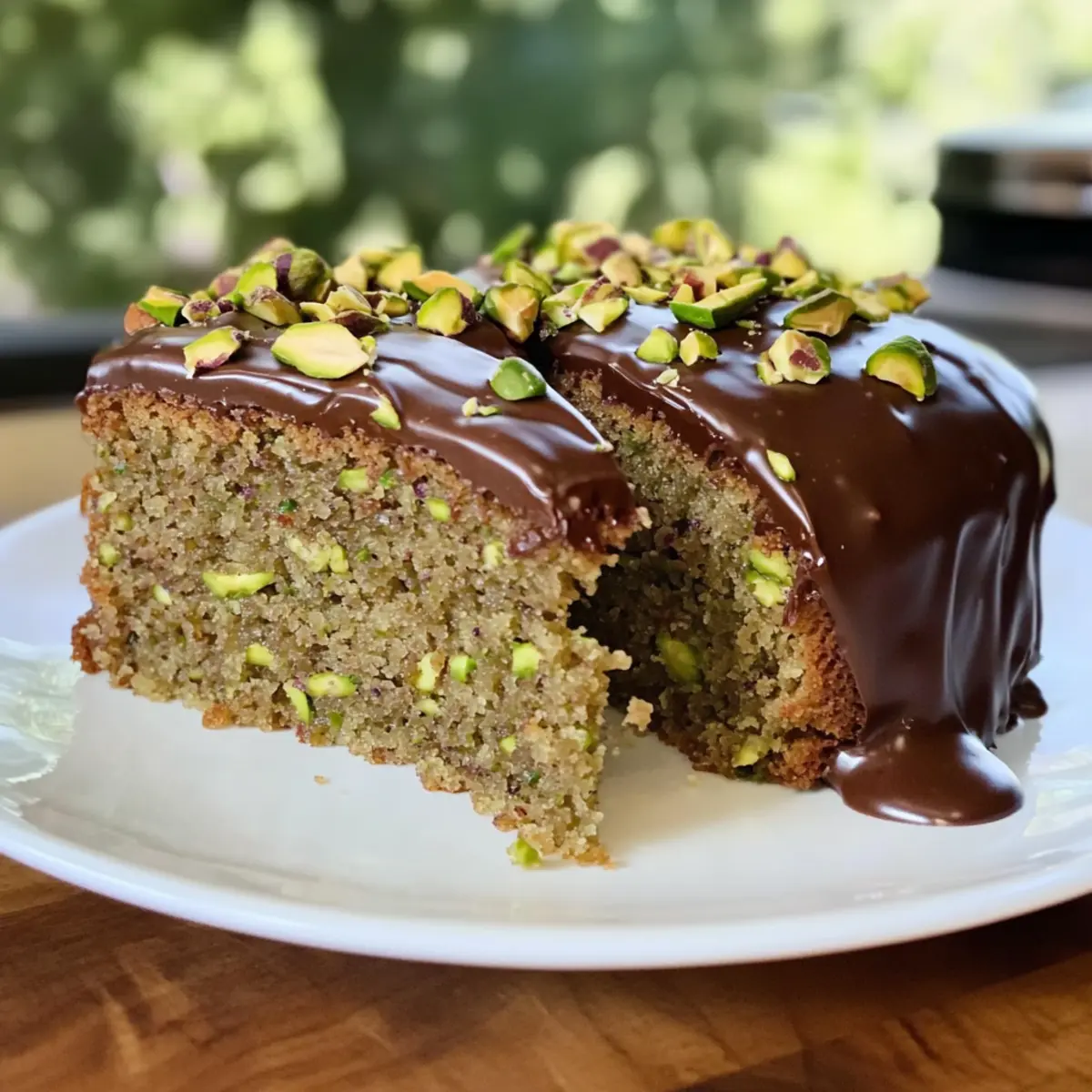 Zucchinikuchen mit Schokoladenglasur und Pistazien