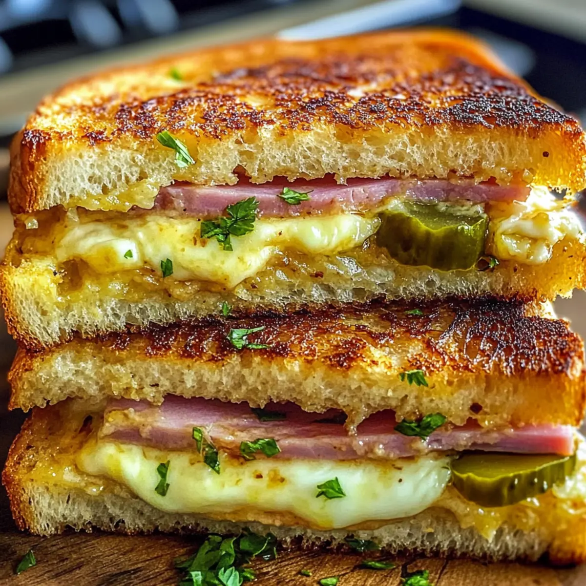 Fettige und buttrige kubanische Knoblauchbrot-Sandwiches