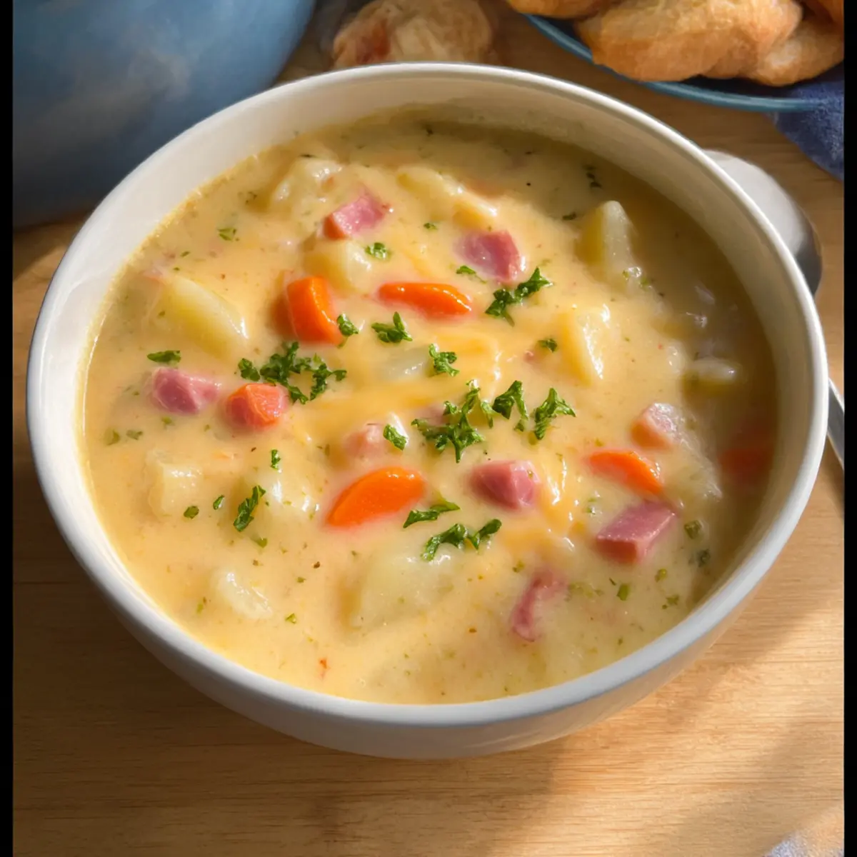 Käse Schinken und Kartoffelsuppe für den perfekten Komfort