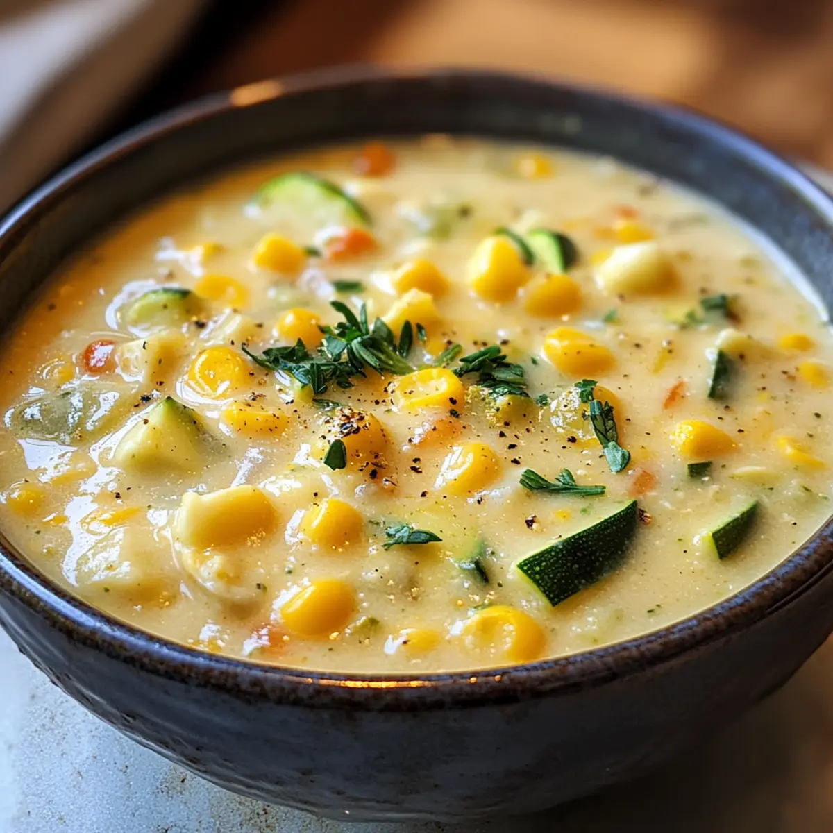 Leckere Mais- und Zucchini-Cremesuppe für den Sommer
