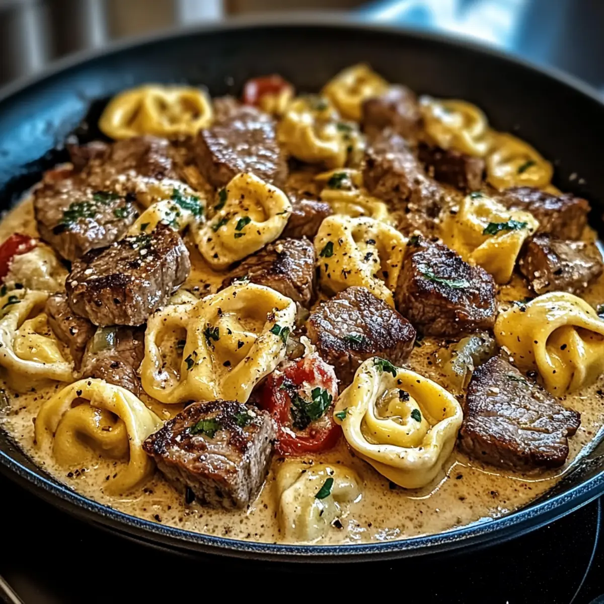 Knoblauchsteak Tortellini in Sahnehäuser Glück