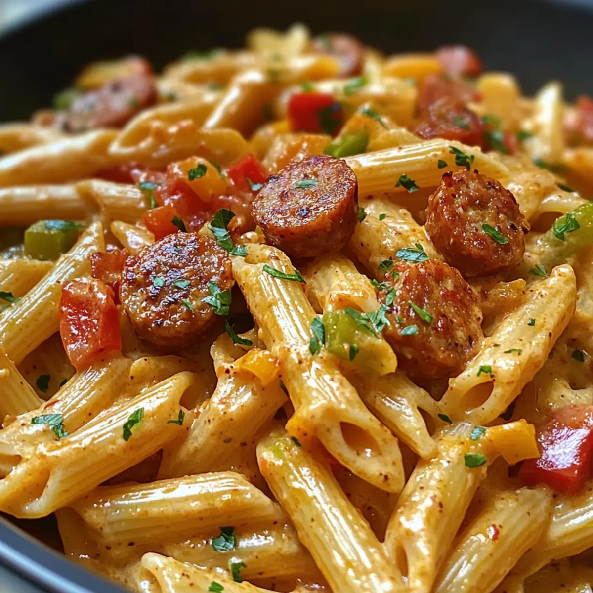 Cremige würzige Cajun-Wurst-Pasta im Handumdrehen