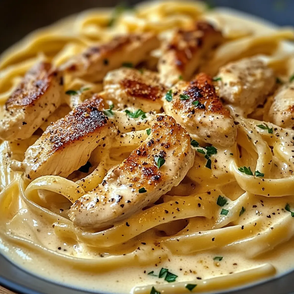 Cremige Hähnchen-Alfredo-Nudeln ganz einfach zubereiten