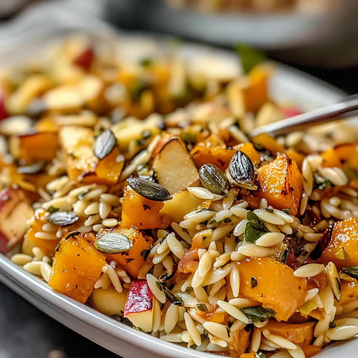 Herbsternte Orzo Salat mit Ahorn-Balsamico-Dressing