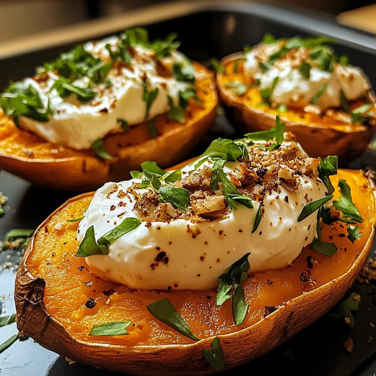 Gefüllte Süßkartoffeln mit Burrata einfach genießen