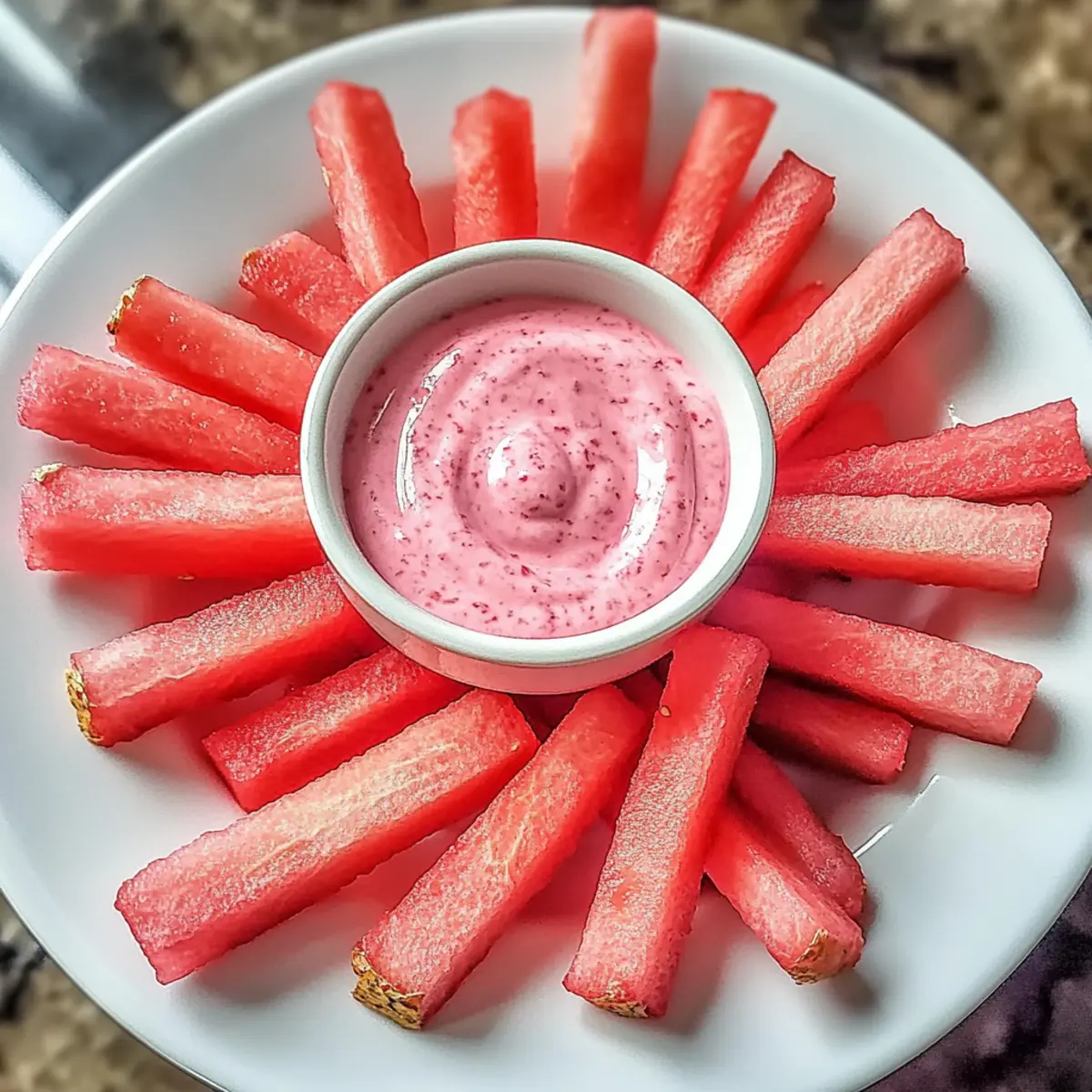 Gesunde Wassermelonenpommes mit Joghurt Dip