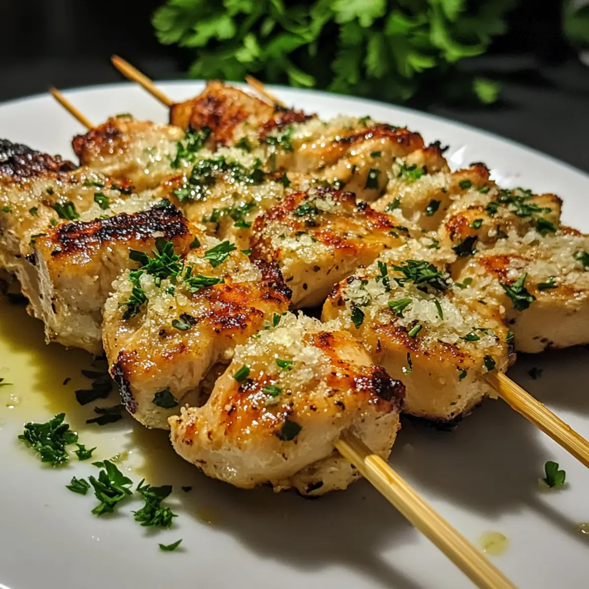 Knoblauch Parmesan Hähnchenspieße einfache Grillidee