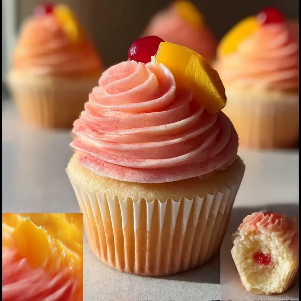 Mango Erdbeer Sonnenuntergang Cupcakes für den Sommer