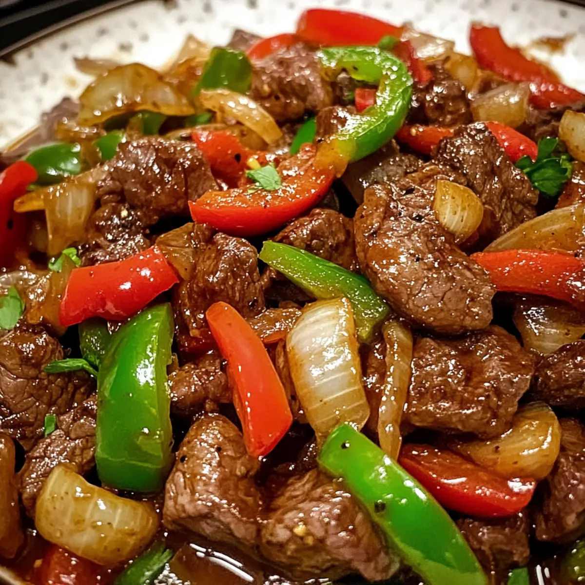 Pfeffersteak mit Paprika und Zwiebeln genießen