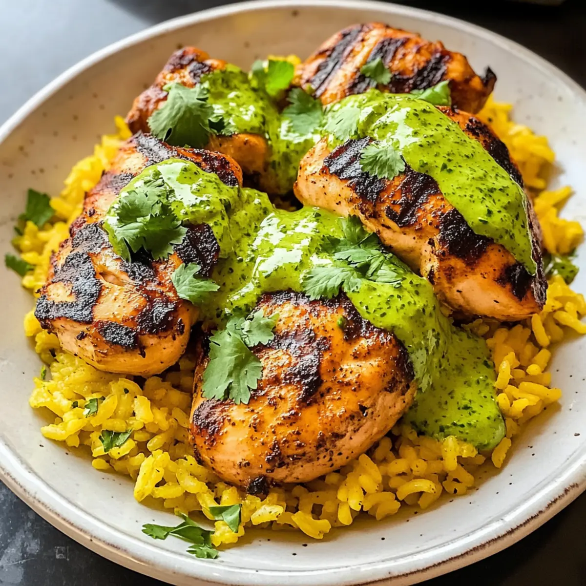 Peruanisches Hühnchen und Reis mit grüner Soße genießen