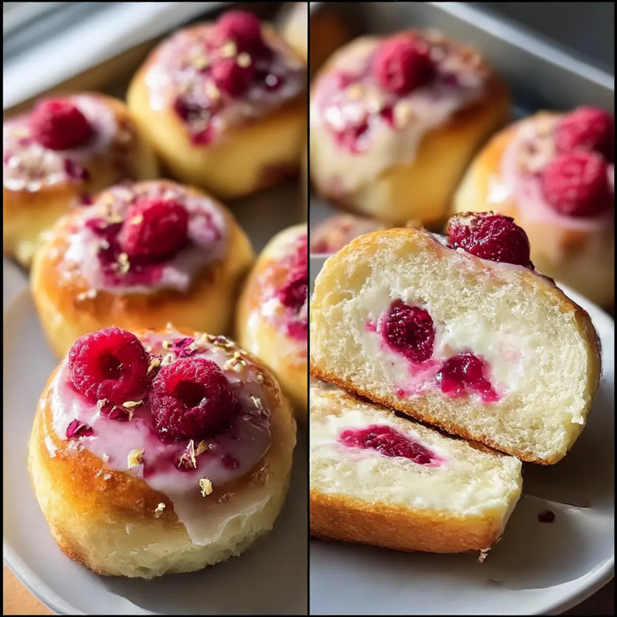 Himbeer- und Rosenkäsekuchenbrötchen zum Verlieben