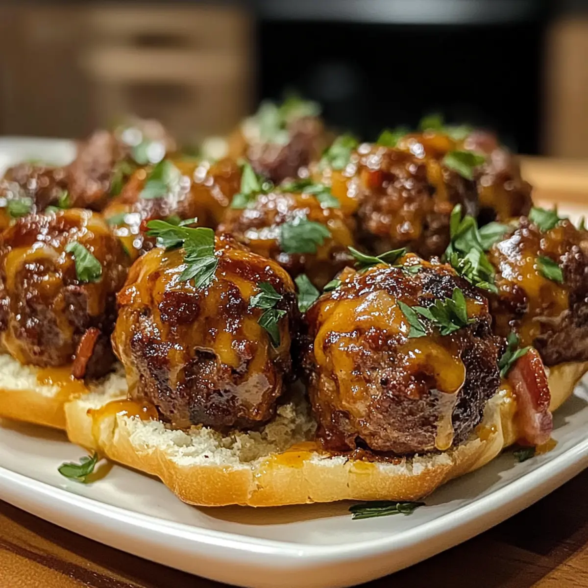Zischendes Bourbon BBQ Bacon Cheeseburger Fleischbällchen