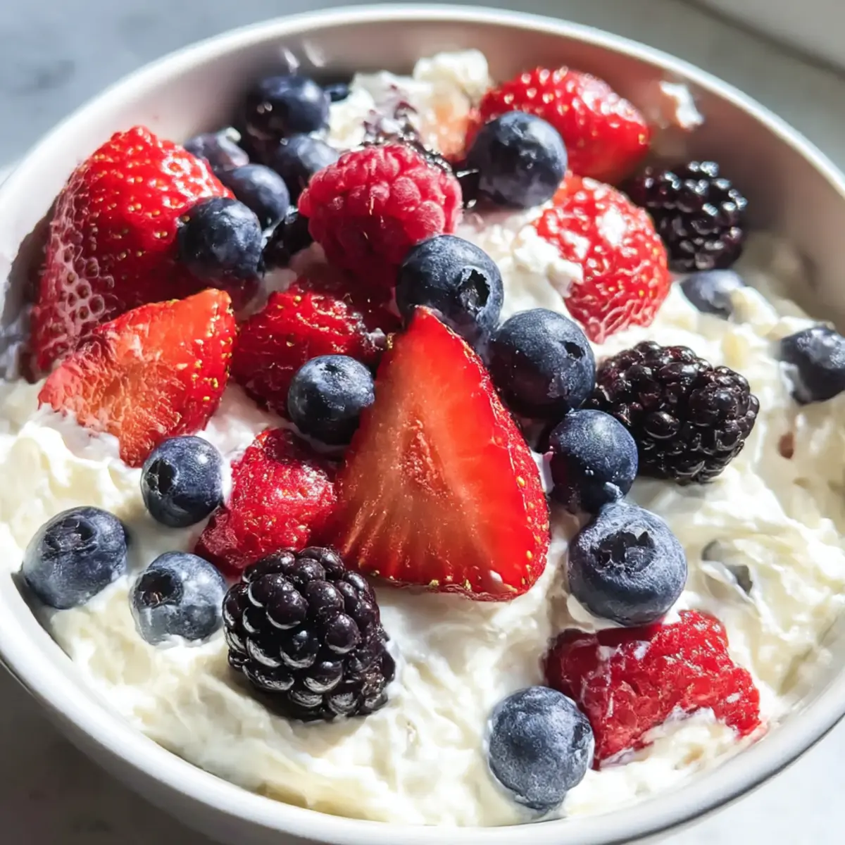 Dreifachbeeren-Käsekuchen-Fruchtsalat für den Sommer