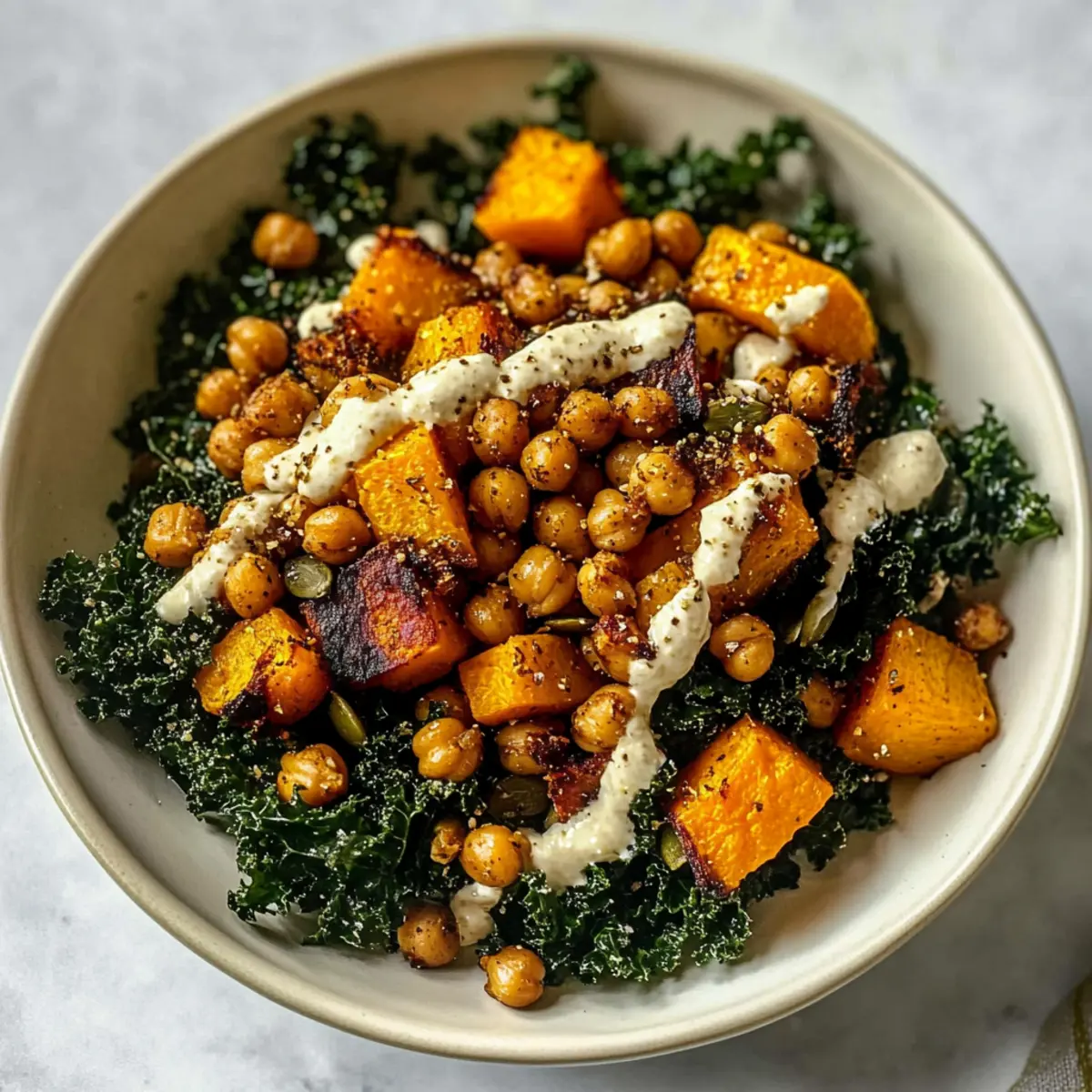 Veganer gerösteter Herbsternte-Salat mit Kichererbsen